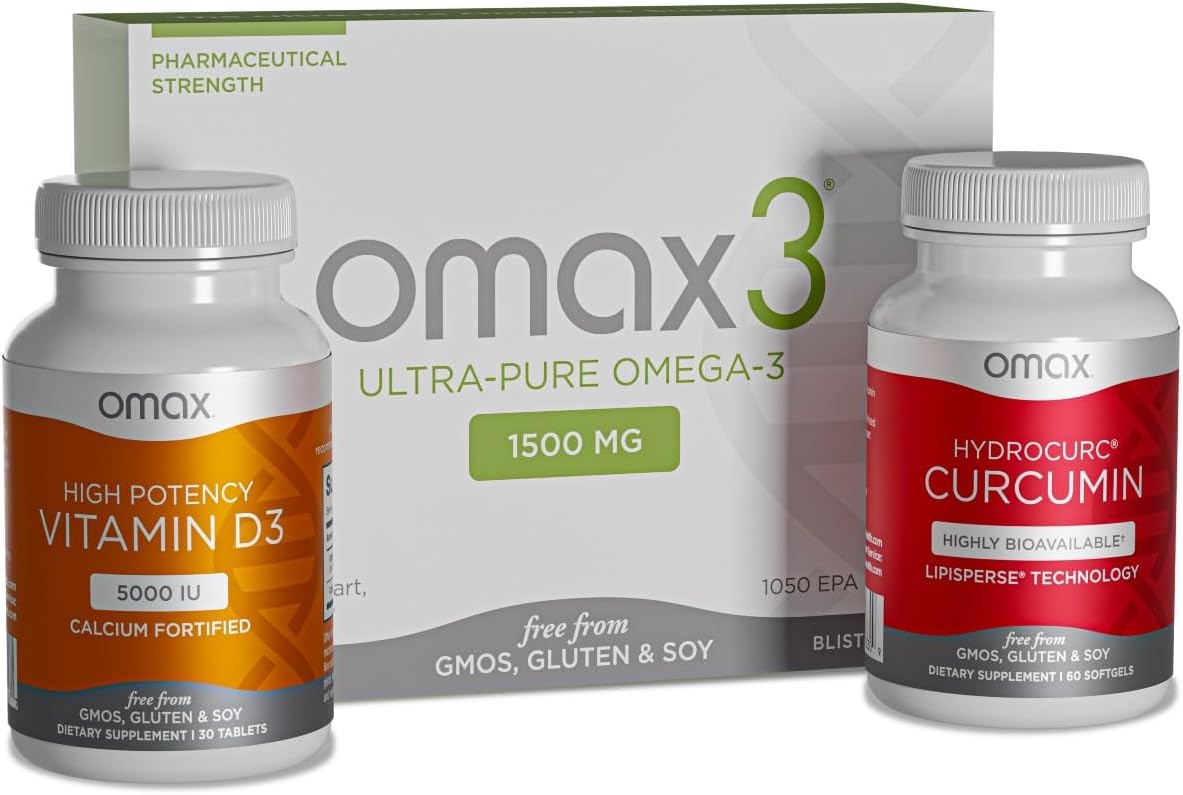 Omax3 Inflammation Fighter Trio: Omega-3, Curcumin, Vitamin D3 for Muscle & Joint Wellness