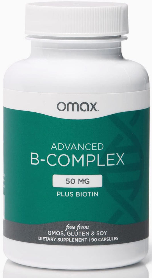 Omax3 Vitamin B Complex 50MG with Biotin Capsules for Hair, Skin, Nails - Stress Support, Immunity Boost & Energy Metabolism - 90 Count