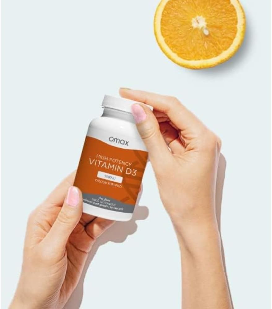 Omax3 Vitamin D3 5000 IU + Calcium Tablets for Strong Bones, Muscles, Joints, Heart Health, Immunity - 30-Day Supply, Non GMO