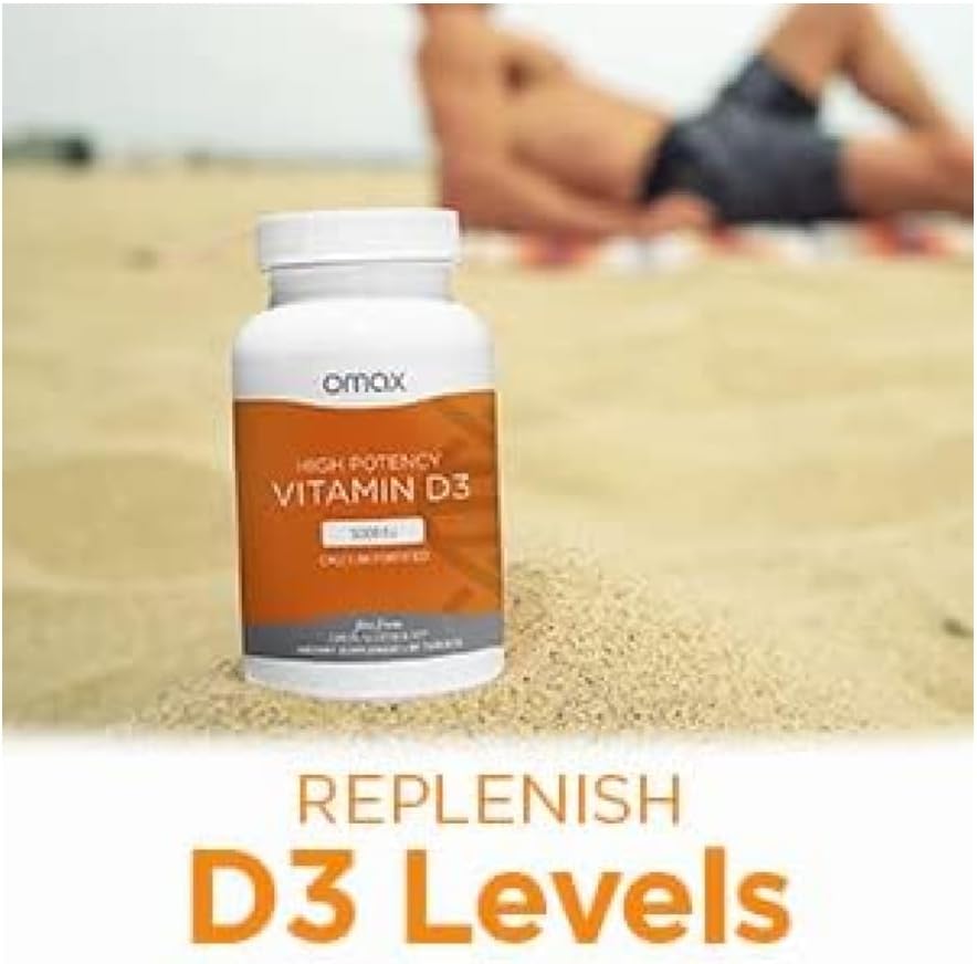 Omax3 Vitamin D3 5000 IU + Calcium Tablets for Strong Bones, Muscles, Joints, Heart Health, Immunity - 30-Day Supply, Non GMO