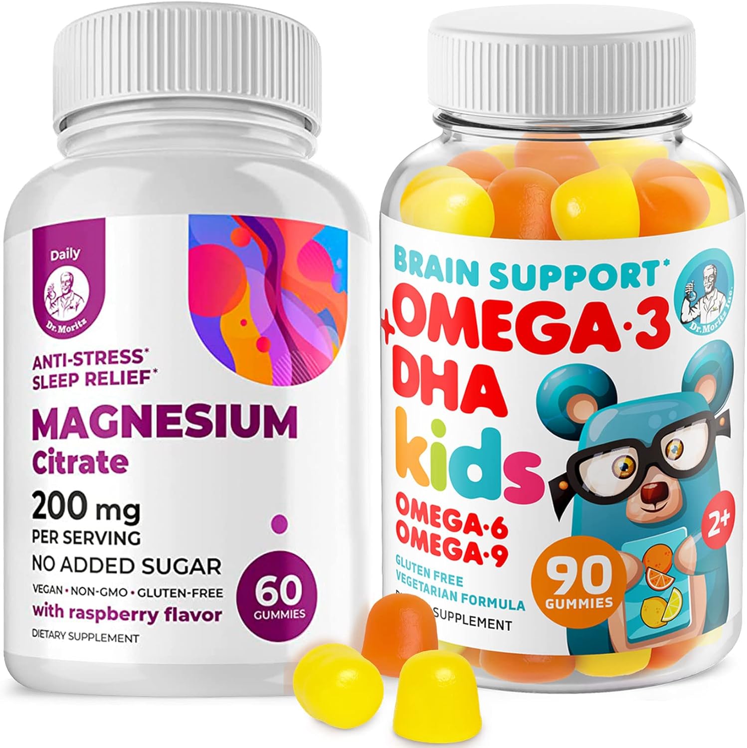 Omega 3, 6, 9 Gummies for Kids with Magnesium - DHA Brain Supplement for Heart & Vision - Gluten-Free Immune Support