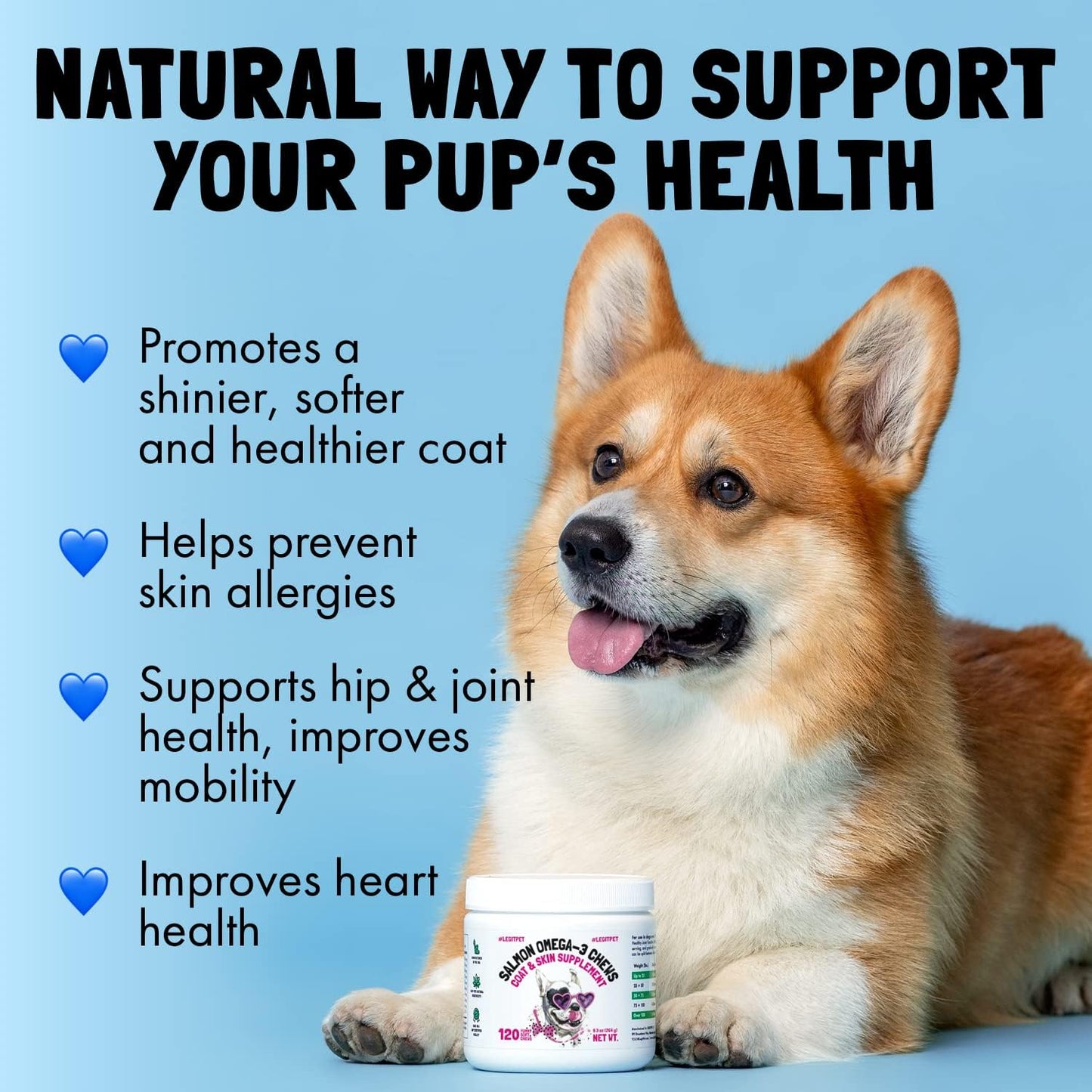 Omega 3 Alaskan Salmon Oil Treats for Dogs - Skin, Coat, Hip & Joint Health - Allergy Relief - EPA & DHA Fatty Acids Supplement