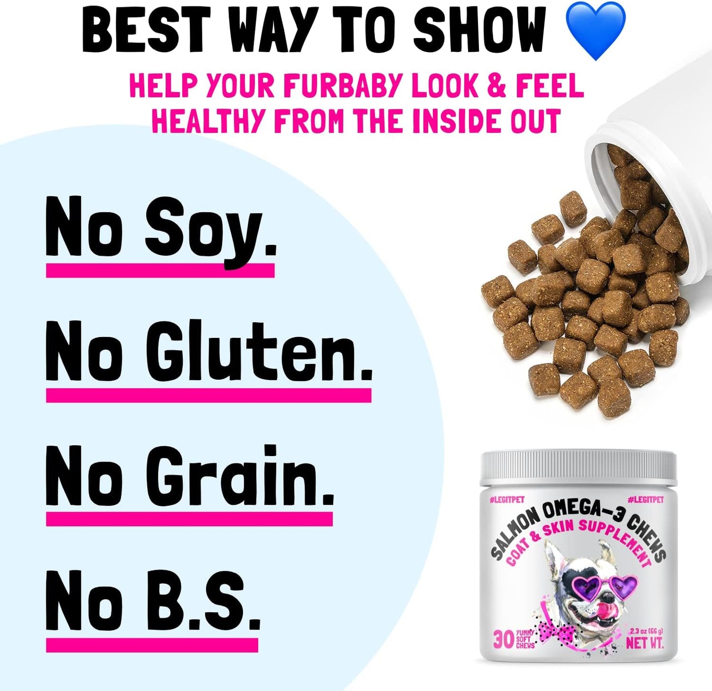 Omega 3 Alaskan Salmon Oil Treats for Dogs - Skin, Coat, Hip & Joint Health - Allergy Relief - EPA & DHA Fatty Acids Supplement