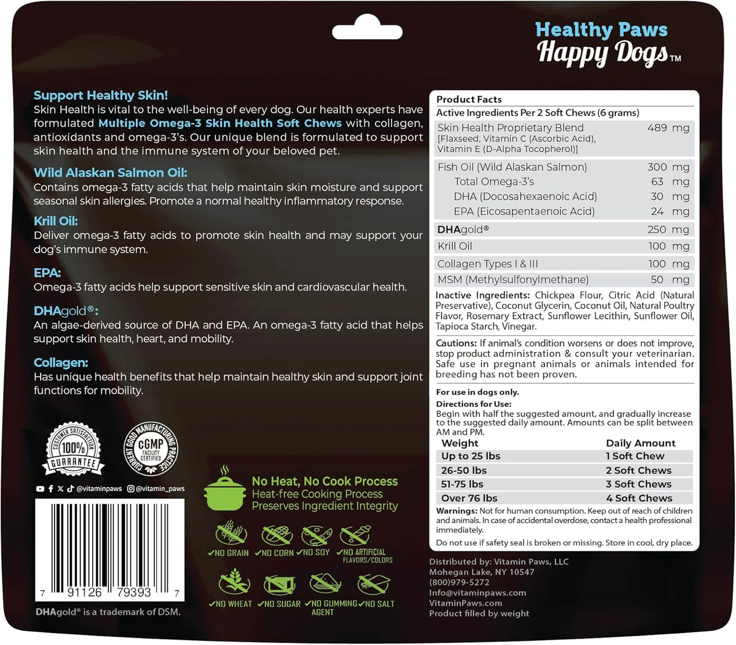Omega 3 Chews for Dogs with Wild Alaskan Salmon Oil, Collagen, MSM, Krill, EPA, DHA | Supports Itching Skin Allergy, Joints, Coat Shedding | Vitamin Paws Essentials