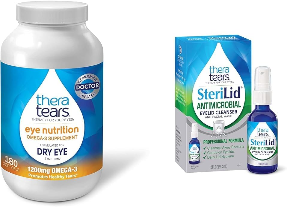 Omega 3 Eye Nutrition Supplement with SteriLid Eyelid Cleanser, 180 Count & 2 fl oz Spray
