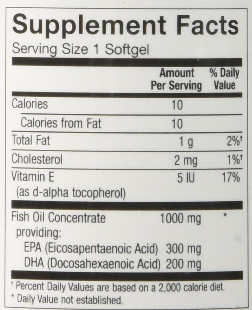 Omega 3 Fish Oil 1000mg, EPA 300mg & DHA 200mg, Purity Assured, Molecularly Distilled - Cardiovascular, Joint, Brain Health Support (120 Softgels)