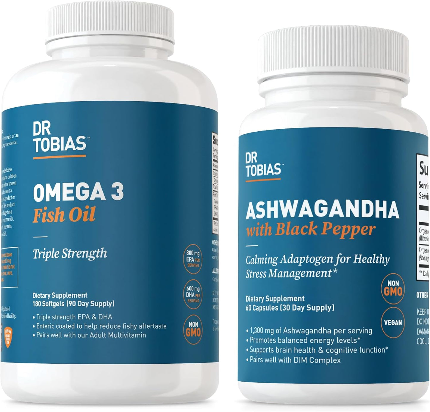 Omega 3 Fish Oil and Ashwagandha Capsules by Dr. Tobias - Boosts Resilience, Immune Health, and Overall Wellness - Non-GMO Formula