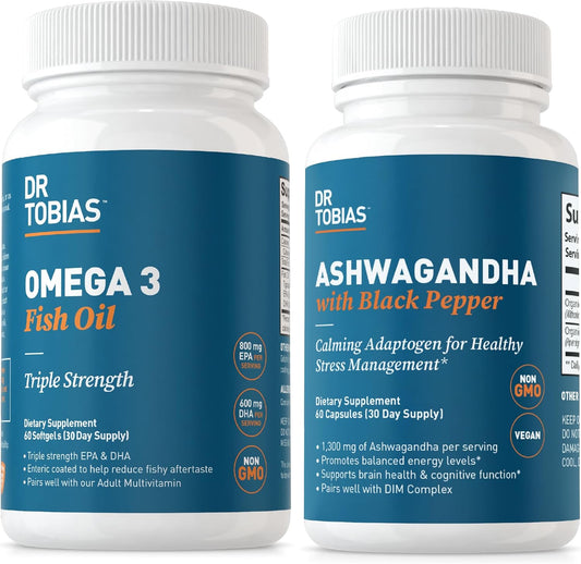 Omega 3 Fish Oil and Ashwagandha Capsules for Wellness, Energy, & Resilience - Non-GMO Formula