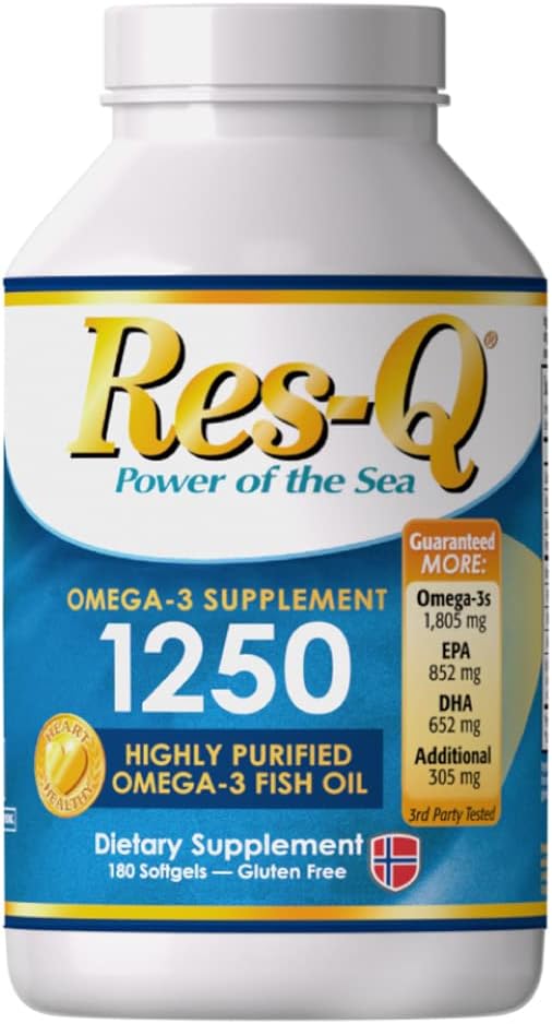 Omega-3 Fish Oil Capsules with Res-Q 1250 Formula - High Potency Essential Fatty Acids Supplement