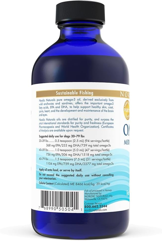 Omega-3 Fish Oil for Medium to Large Dogs - 8 oz - Promotes Heart, Skin, Coat, Joint, & Immune Health - Nordic Naturals Omega-3 Pet - 1518 mg Omega-3 Per Teaspoon