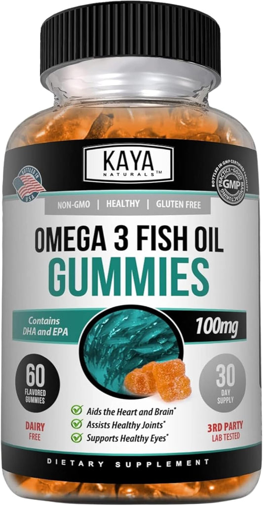 Omega 3 Fish Oil Gummies with EPA & DHA - Brain, Eye, & Joint Support - Heart Health & Immune Booster - Non-GMO - 60 Count