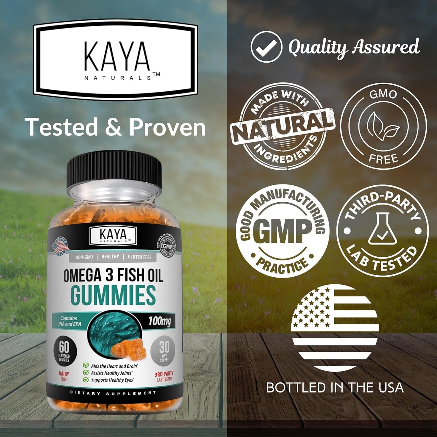 Omega 3 Fish Oil Gummies with EPA & DHA - Brain, Eye, & Joint Support - Heart Health & Immune Booster - Non-GMO - 60 Count