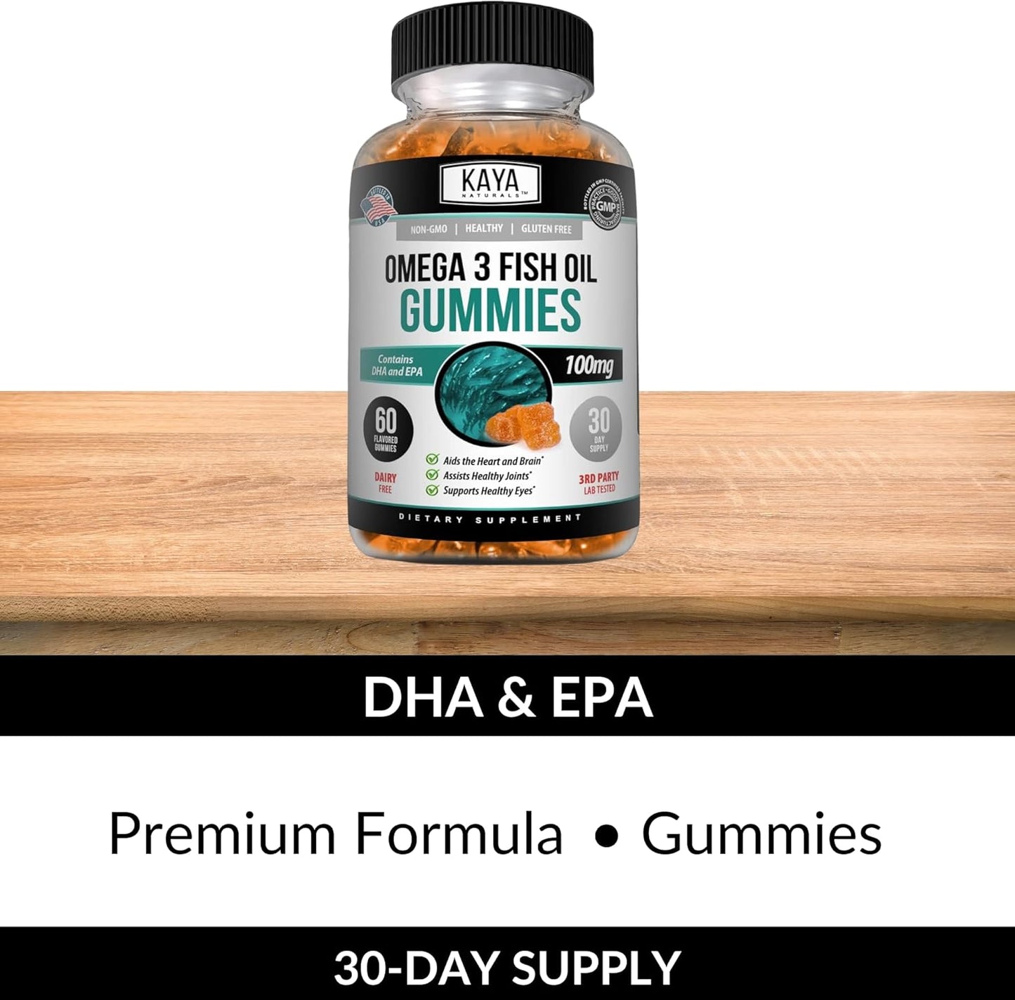 Omega 3 Fish Oil Gummies with EPA & DHA - Brain, Eye, & Joint Support - Heart Health & Immune Booster - Non-GMO - 60 Count