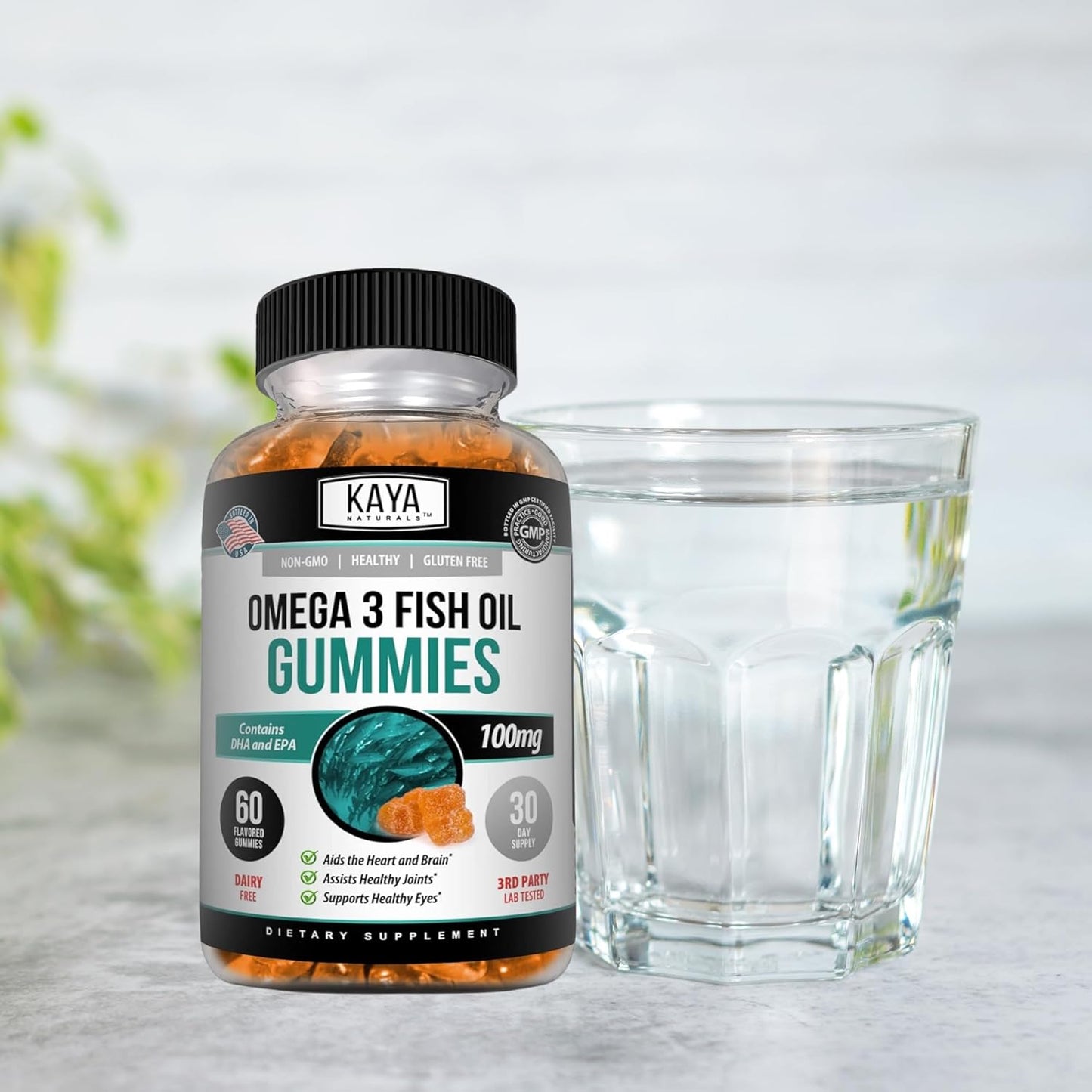 Omega 3 Fish Oil Gummies with EPA & DHA - Brain, Eye, & Joint Support - Heart Health & Immune Booster - Non-GMO - 60 Count