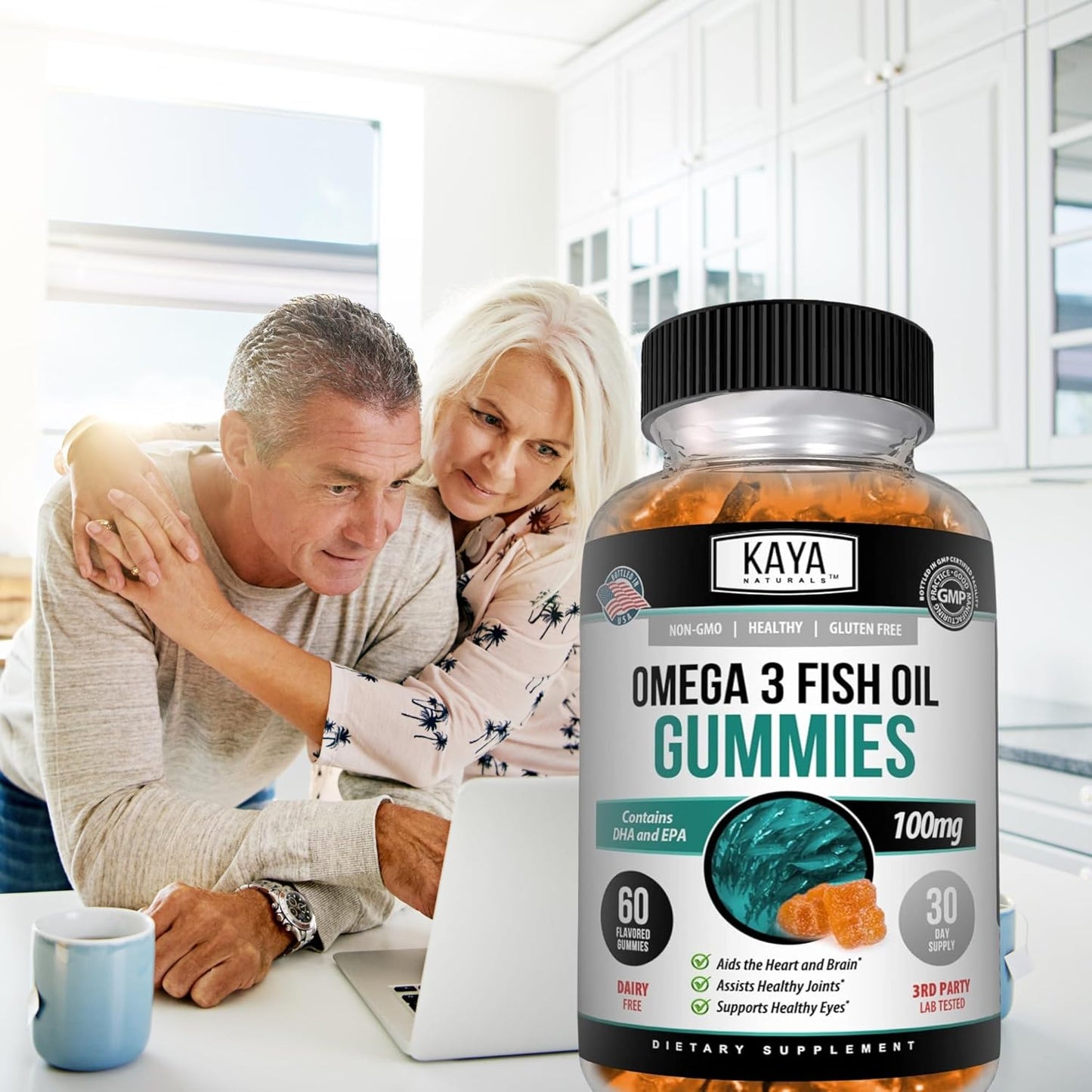 Omega 3 Fish Oil Gummies with EPA & DHA - Brain, Eye, & Joint Support - Heart Health & Immune Booster - Non-GMO - 60 Count