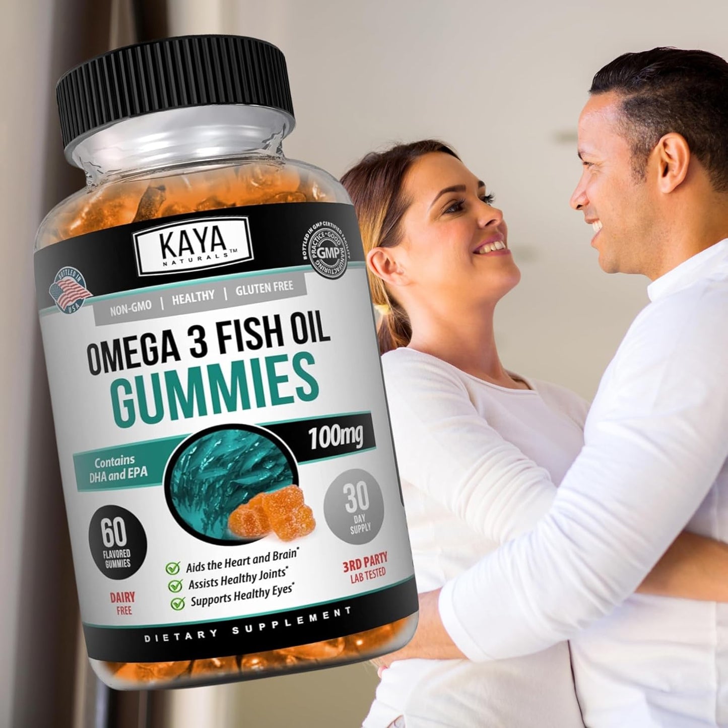 Omega 3 Fish Oil Gummies with EPA & DHA - Brain, Eye, & Joint Support - Heart Health & Immune Booster - Non-GMO - 60 Count