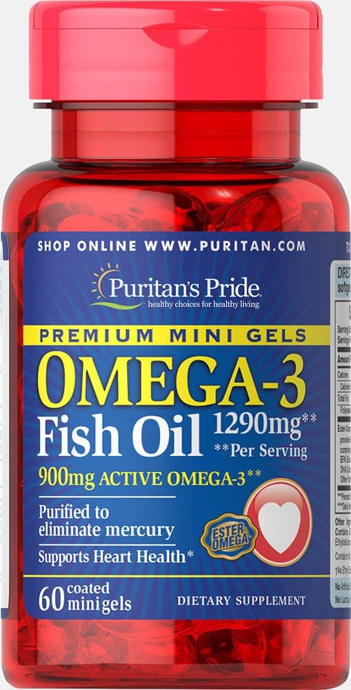 Omega-3 Fish Oil Mini Gels 1290 mg (900 mg Active Omega-3) - 60 Coated Softgels by Puritan's Pride