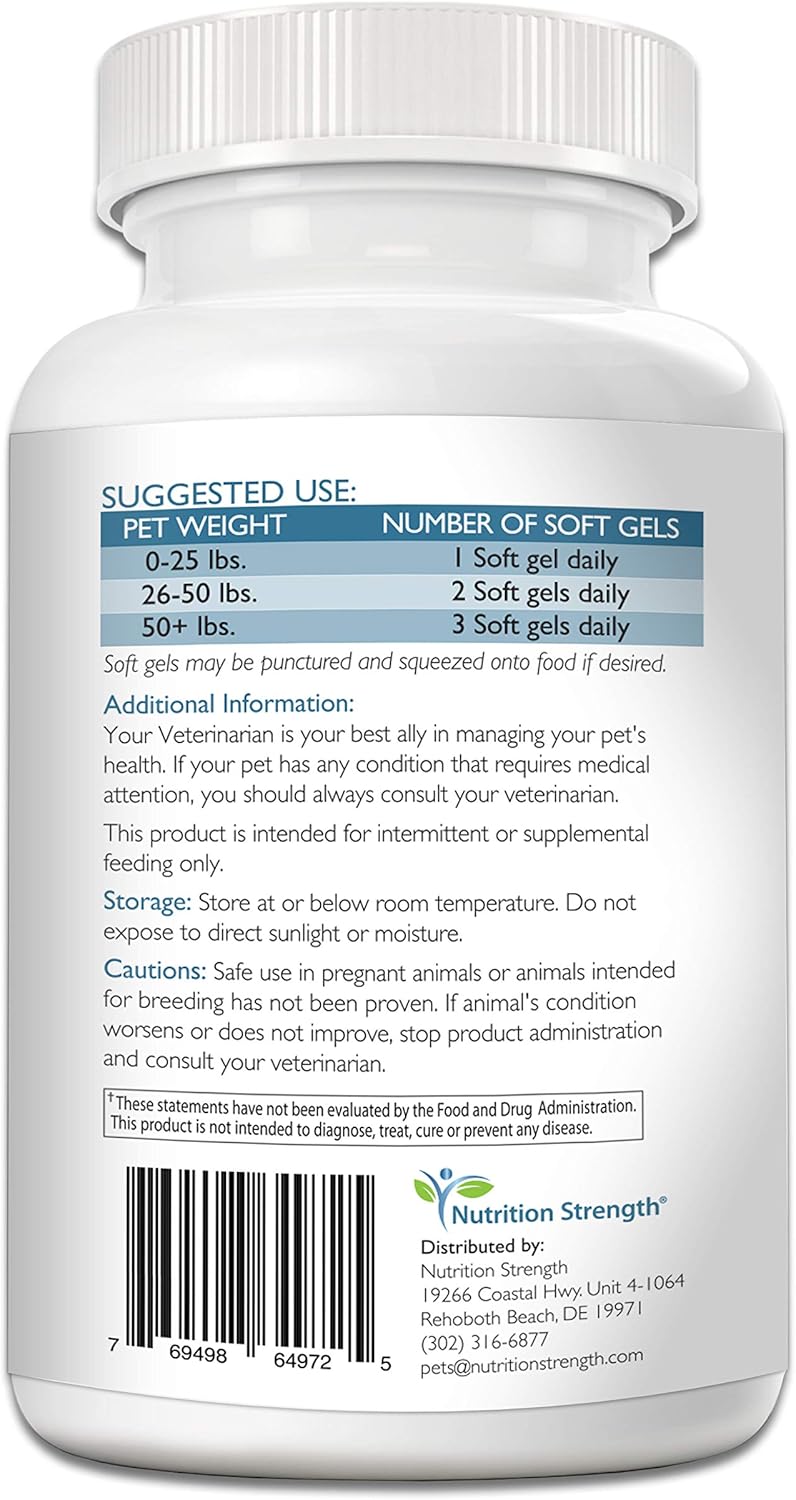 Omega 3 Fish Oil Soft Gels for Dogs with EPA & DHA Fatty Acids - Heart, Skin, Coat, Allergy, Hip & Joint Support - 180 Soft Gels