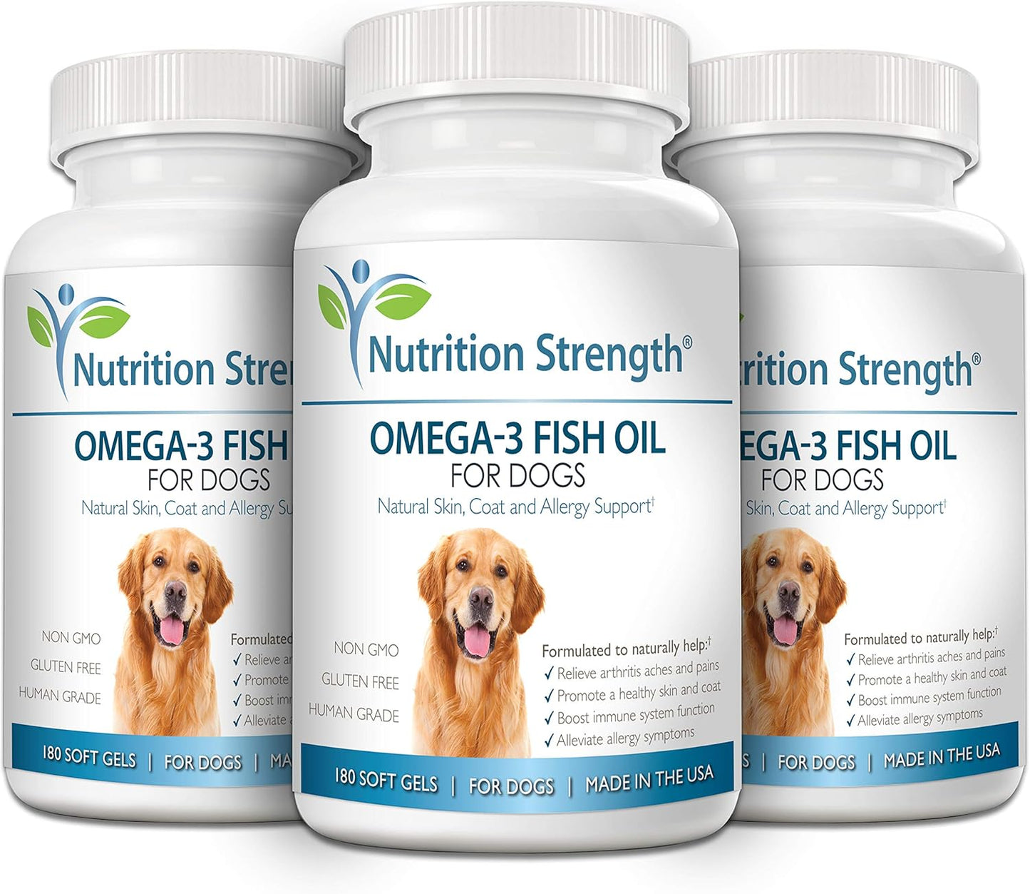 Omega 3 Fish Oil Soft Gels for Dogs with EPA & DHA Fatty Acids - Heart, Skin, Coat, Allergy, Hip & Joint Support - 180 Soft Gels