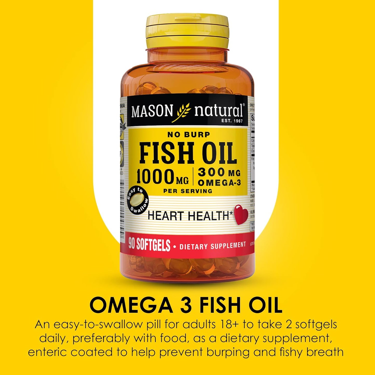 Omega-3 Fish Oil Softgels for Joint Support, 45-Day Supply, 1000mg with EPA and DHA, 90 Count