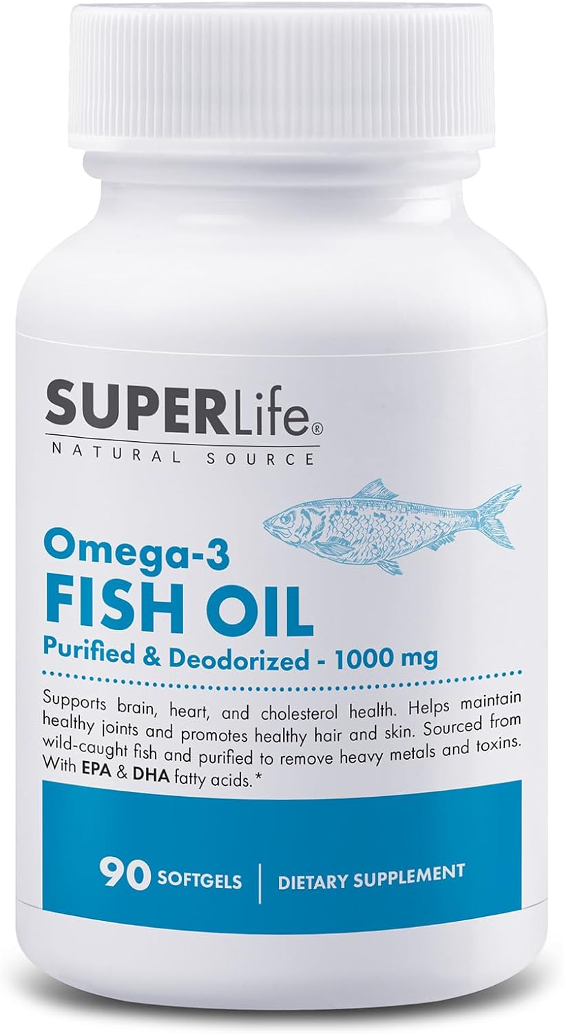 Omega-3 Fish Oil Supplement - 1000mg Purified from Wild Caught Fish with EPA & DHA Fatty Acids | Supports Heart, Brain, Joint, Hair & Skin Health | 90 Softgels