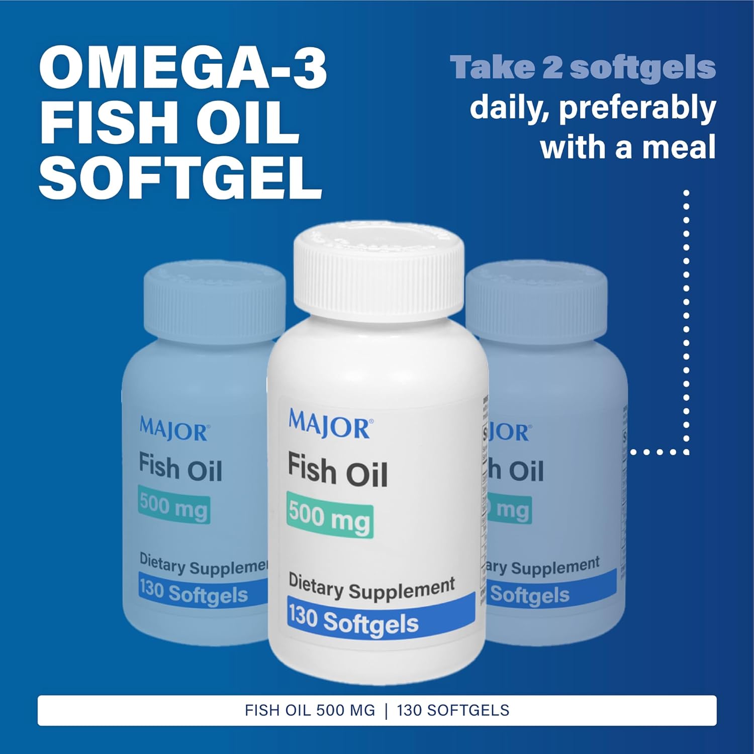 Omega-3 Fish Oil Supplement - 500mg Softgels - Dietary Supplement - 130 Softgels (3 Pack)