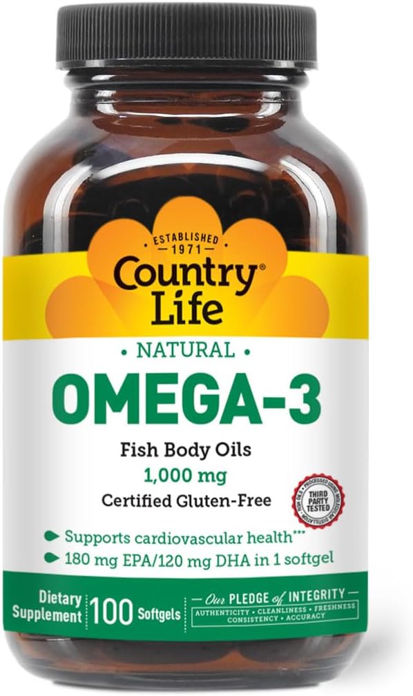 Omega-3 Fish Oil Supplement 1000mg with Lemon Flavor, 180mg EPA & 120mg DHA, Burpless, 100 Softgels, Gluten Free