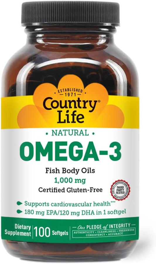 Omega-3 Fish Oil Supplement 1000mg with Lemon Flavor, 180mg EPA & 120mg DHA, Burpless, 100 Softgels, Gluten Free