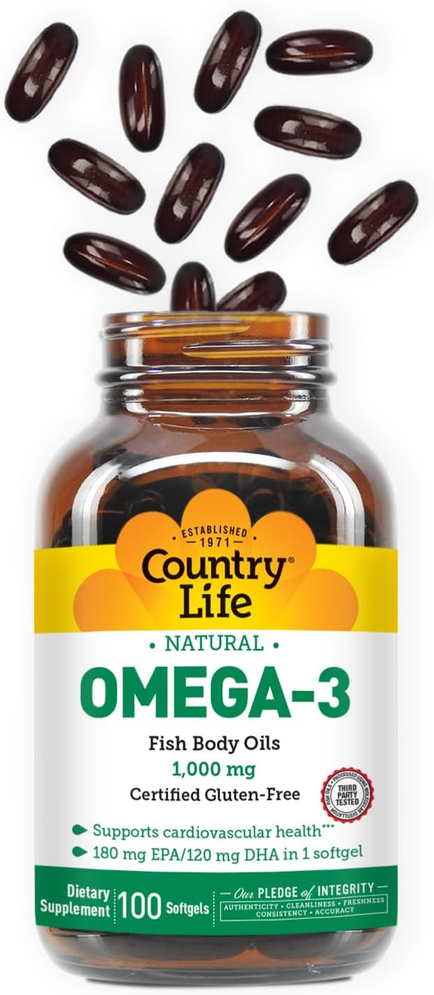 Omega-3 Fish Oil Supplement 1000mg with Lemon Flavor, 180mg EPA & 120mg DHA, Burpless, 100 Softgels, Gluten Free