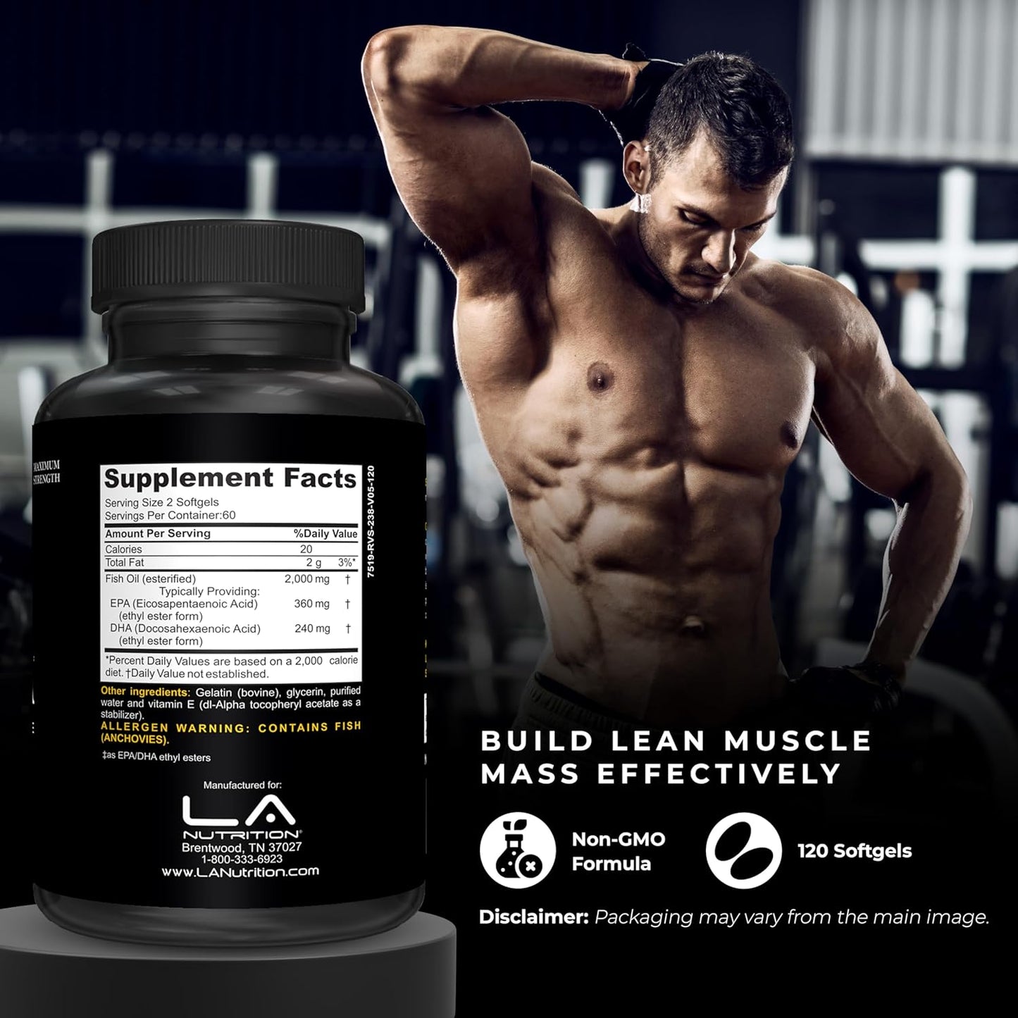 Omega 3 Fish Oil Supplement for Bodybuilders - 60 Softgels, 60-Day Supply