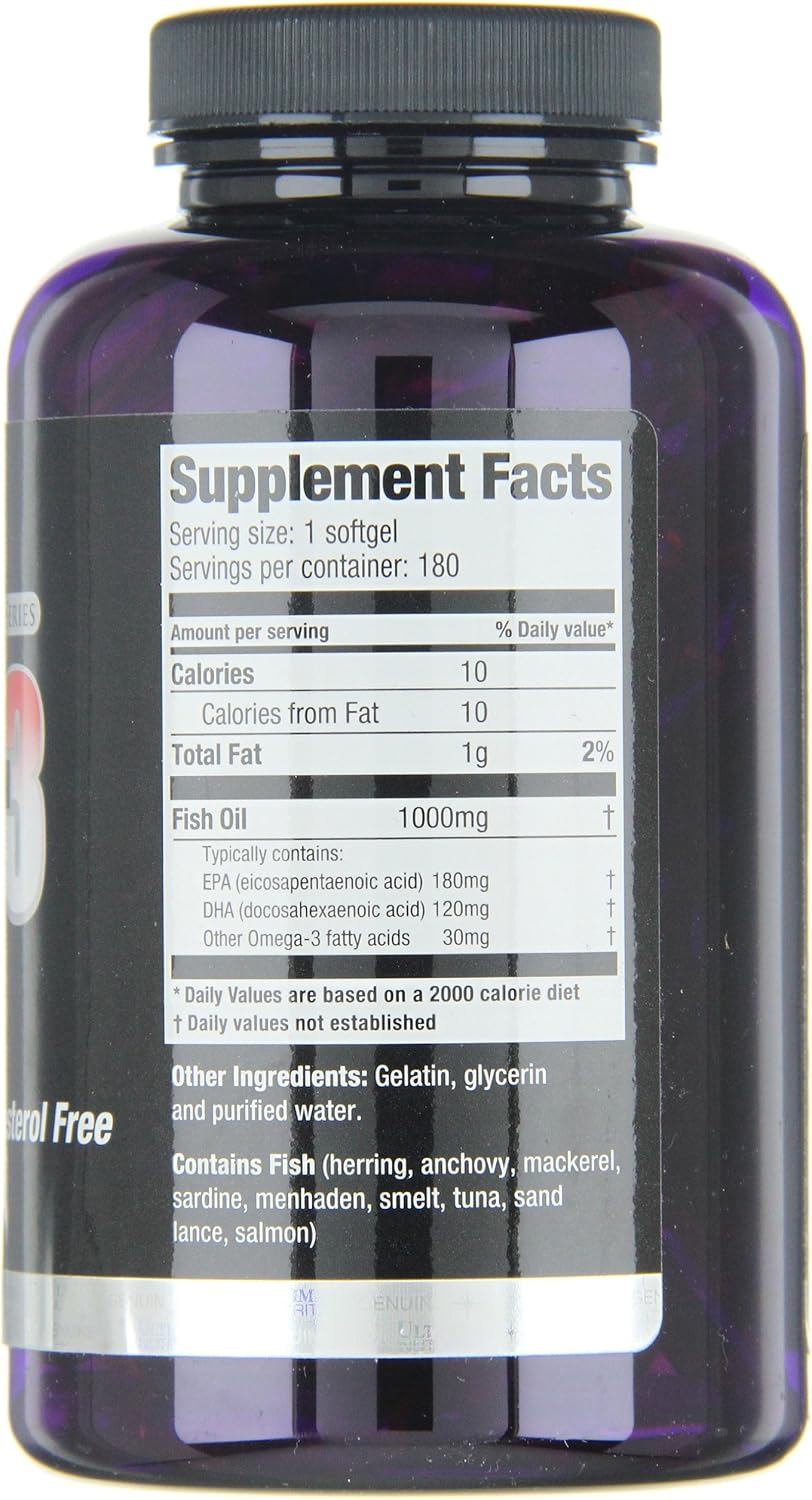 Omega 3 Fish Oil Supplement for Heart Health, High EPA and DHA Levels, Supports Digestion, 1000mg, 180 Softgels