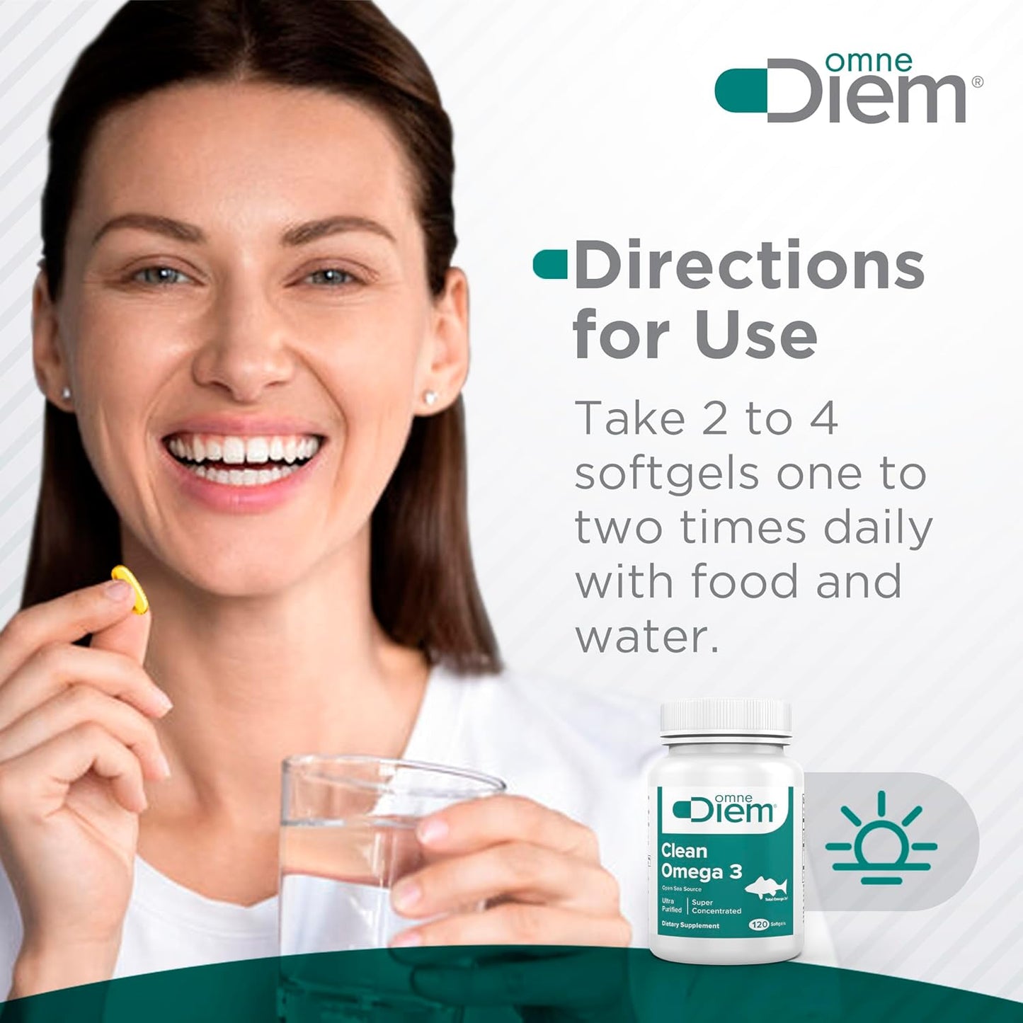 Omega-3 Fish Oil Supplement with EPA & DHA - 120 Softgel Capsules, 1020mg Omega-3 Fatty Acids - Omne Diem Clean Omega