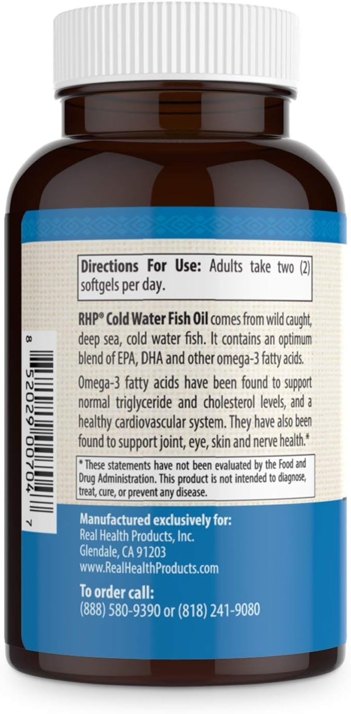 Omega 3 Fish Oil Supplement with EPA & DHA Fatty Acids - Cold Water Burpless Formula - 1200mg - RHP