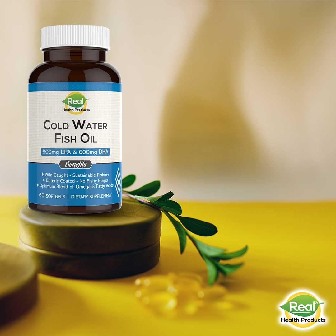 Omega 3 Fish Oil Supplement with EPA & DHA Fatty Acids - Cold Water Burpless Formula - 1200mg - RHP