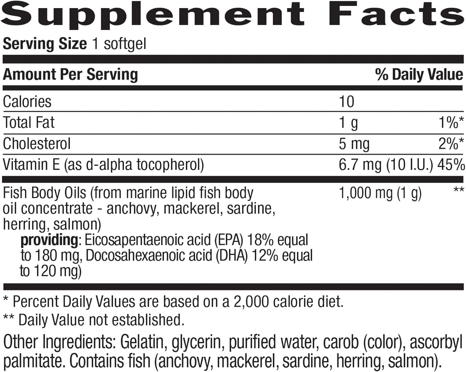 Omega-3 Fish Oil Supplement with Lemon Flavor, 200 Softgels, 1000mg, 180mg EPA, 120mg DHA, Gluten Free