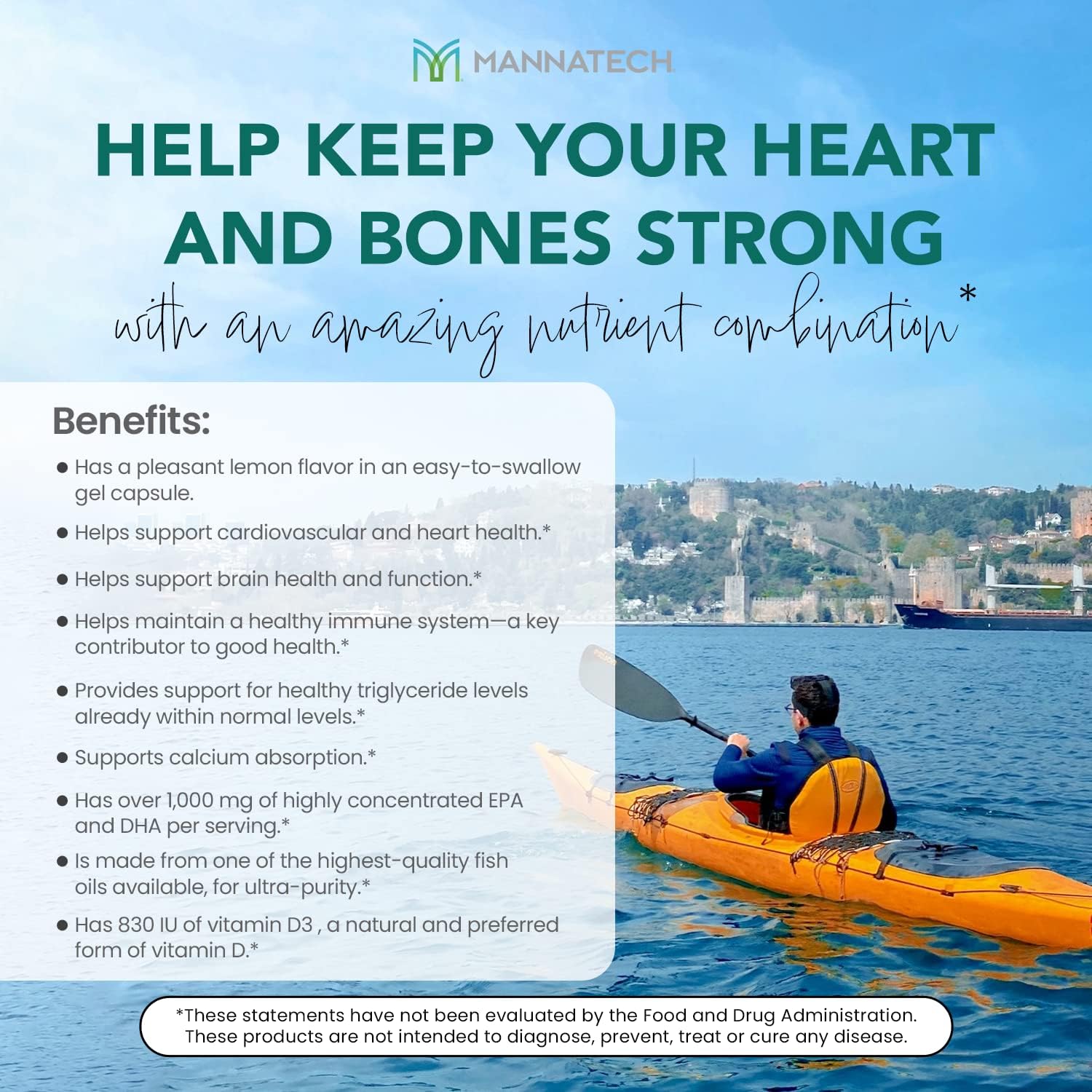 Omega-3 Fish Oil Supplement with Vitamin D3 for Bone, Heart, and Cognitive Health - Mannatech Pure Formula