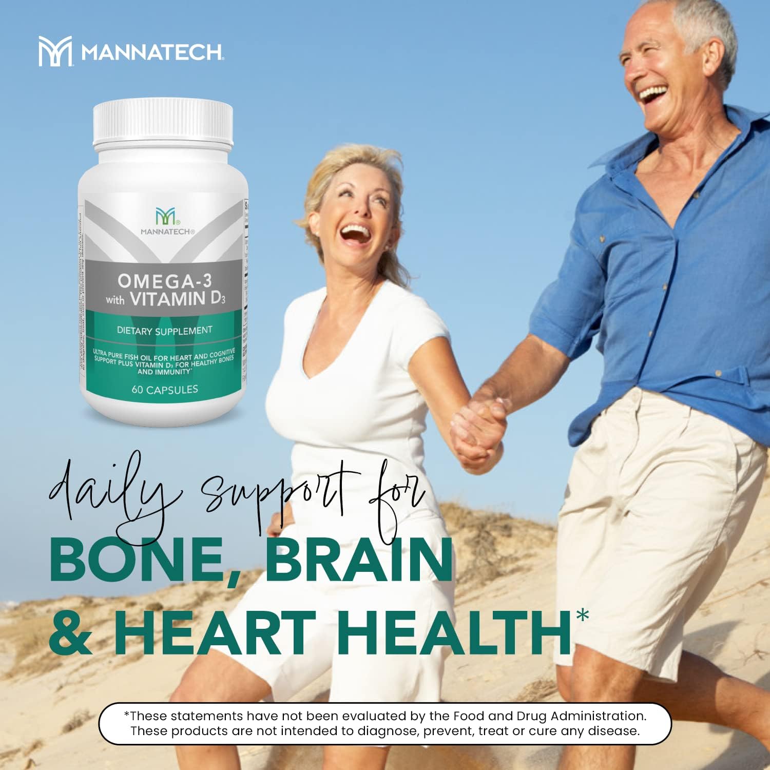 Omega-3 Fish Oil Supplement with Vitamin D3 for Bone, Heart, and Cognitive Health - Mannatech Pure Formula