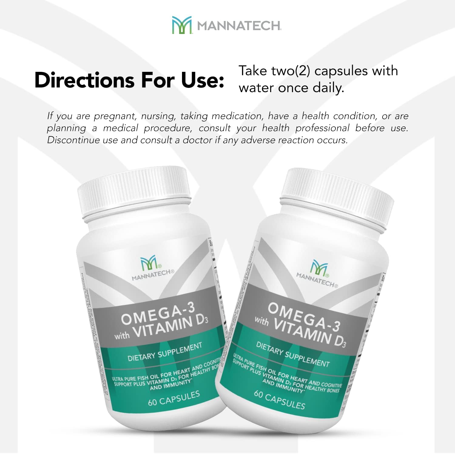 Omega-3 Fish Oil Supplement with Vitamin D3 for Bone, Heart, and Cognitive Health - Mannatech Pure Formula