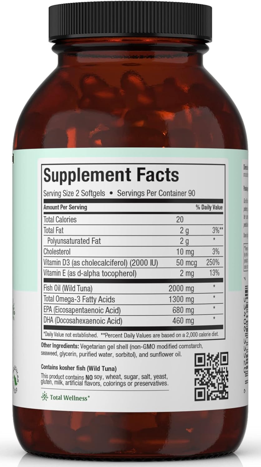 Omega-3 Fish Oil Triple Concentrate with Vitamin D3 - Potent EPA/DHA Fatty Acids - 180 Softgels - Kosher Certified