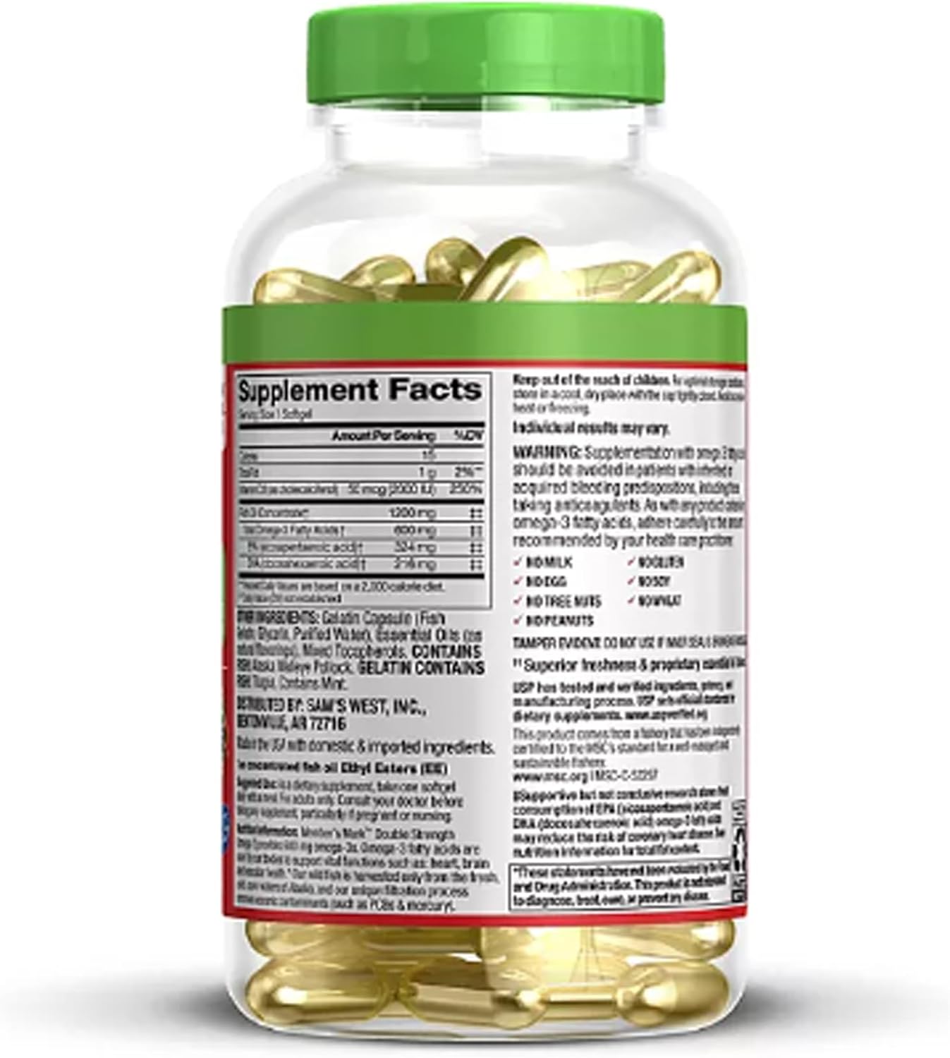 Omega-3 Fish Oil with Vitamin D3 (200 ct.) for Heart Health - 600mg EPA and DHA