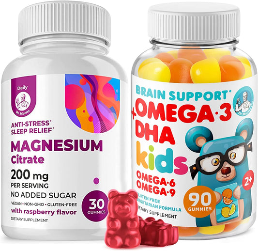Omega-3 Gummies for Kids with DHA, Omega-6 & Omega-9, Magnesium - Brain, Heart, Vision Support - Gluten-Free, Sugar-Free Immune Health