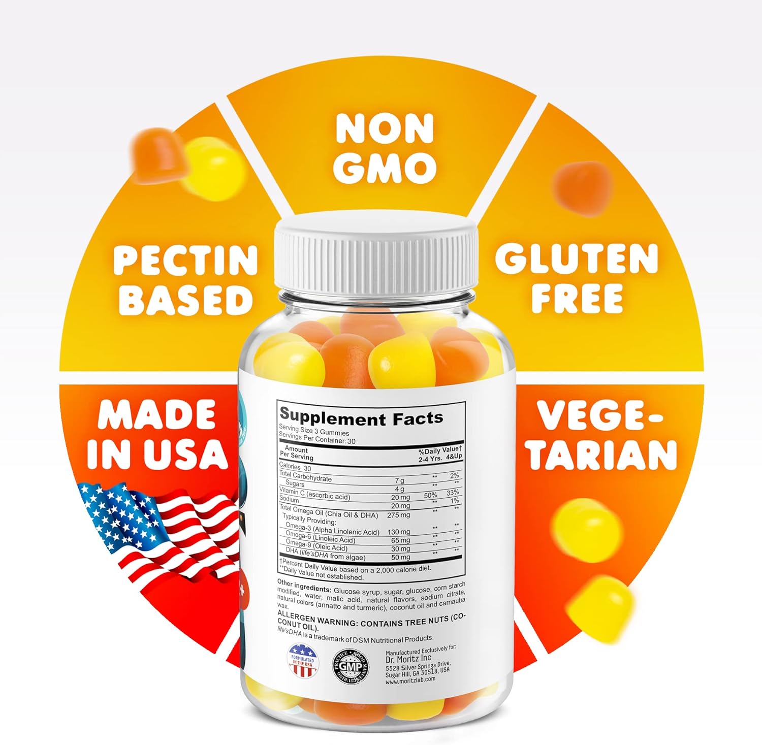 Omega-3 Gummies for Kids with DHA, Omega-6 & Omega-9, Magnesium - Brain, Heart, Vision Support - Gluten-Free, Sugar-Free Immune Health