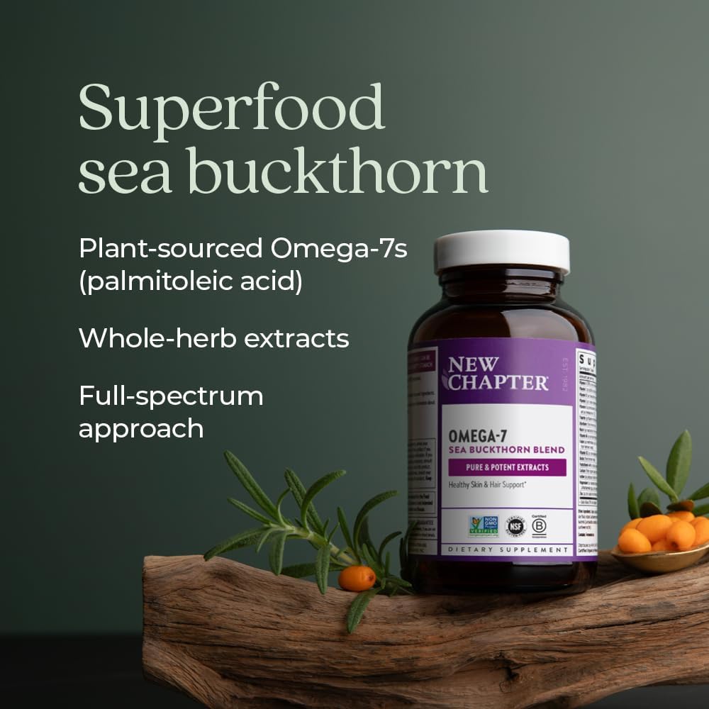 Omega 7 Sea Buckthorn Supplement with Plant Sourced Fatty Acids - 60 Vegetarian Capsules