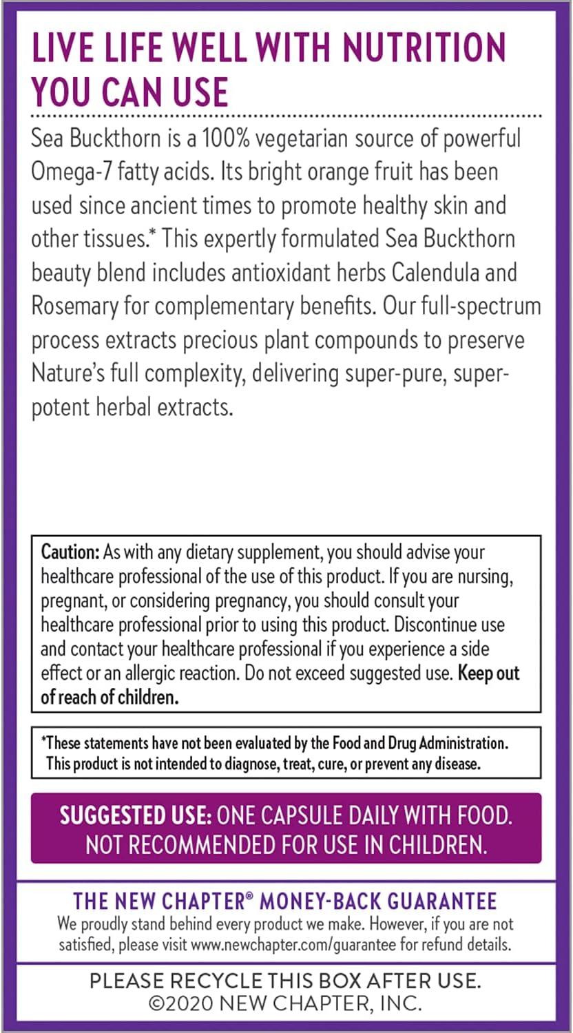 Omega 7 Sea Buckthorn Supplement with Plant Sourced Fatty Acids - 60 Vegetarian Capsules