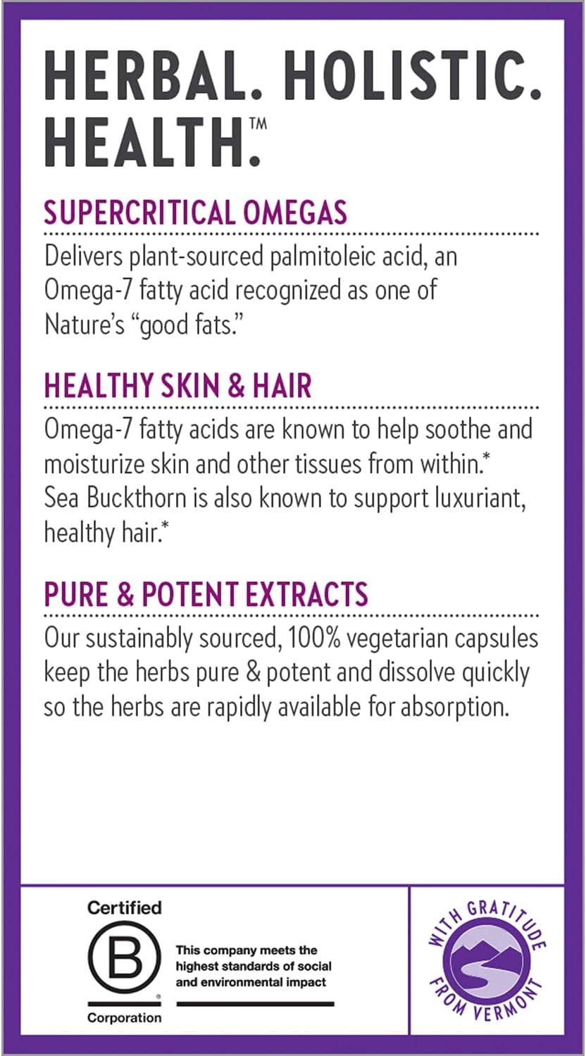 Omega 7 Sea Buckthorn Supplement with Plant Sourced Fatty Acids - 60 Vegetarian Capsules