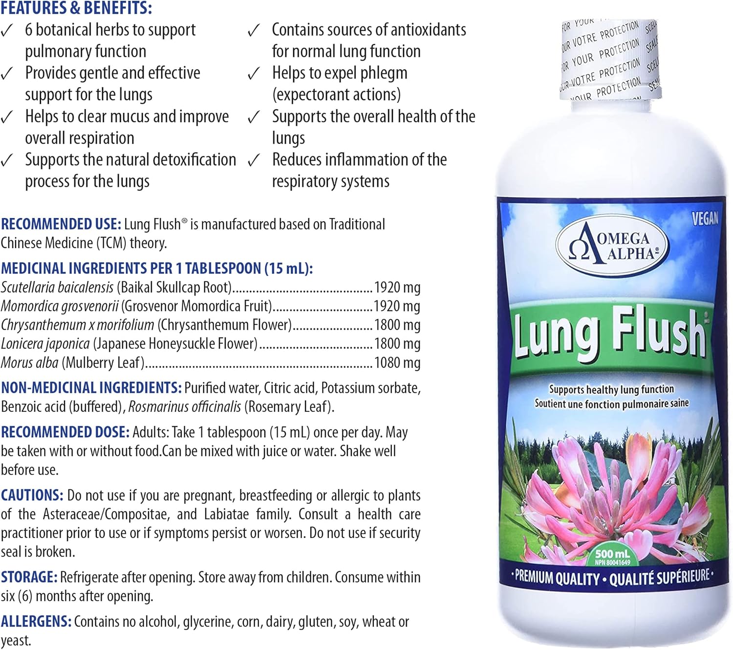 Omega Alpha Respiratory Support Liquid for Lungs - 500ml