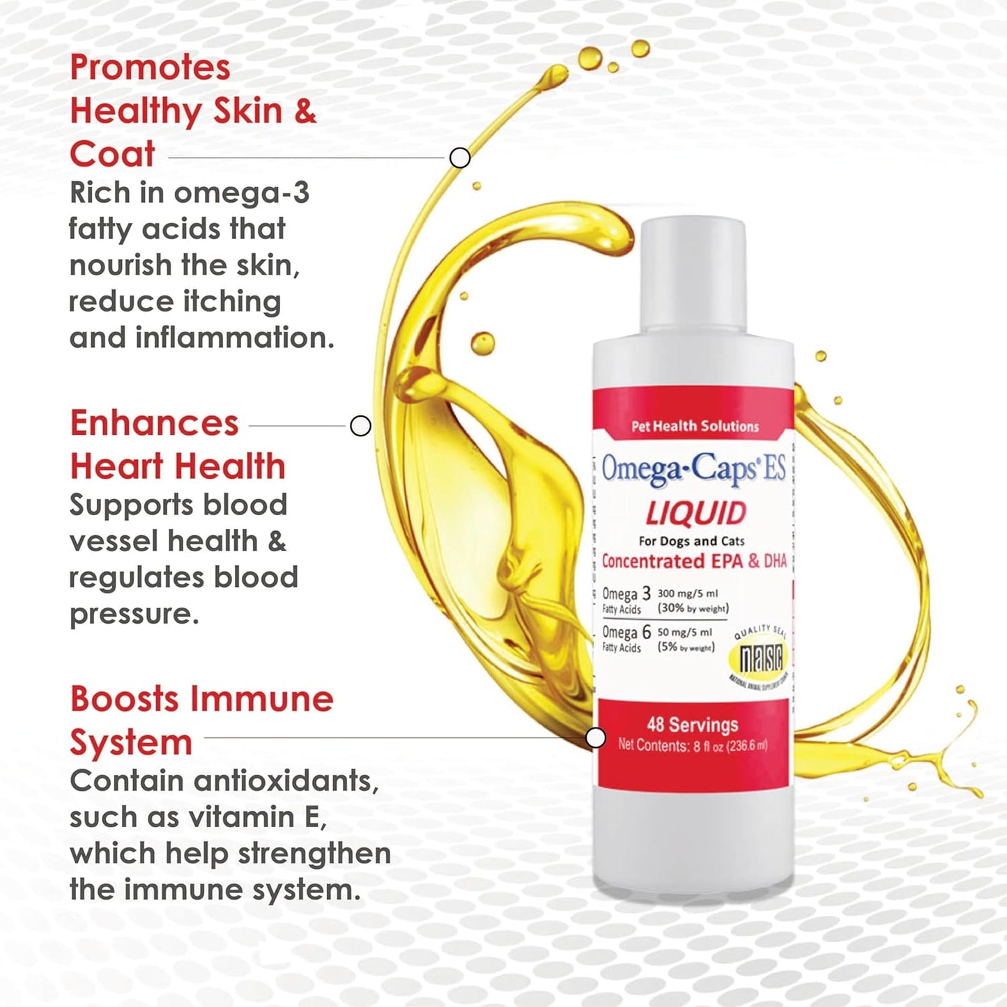 Omega-Caps ES Liquid for Dogs and Cats, Omega-3 Supplement with EPA and DHA, Supports Healthy Joints, Skin, and Coat, 24-oz Bottle