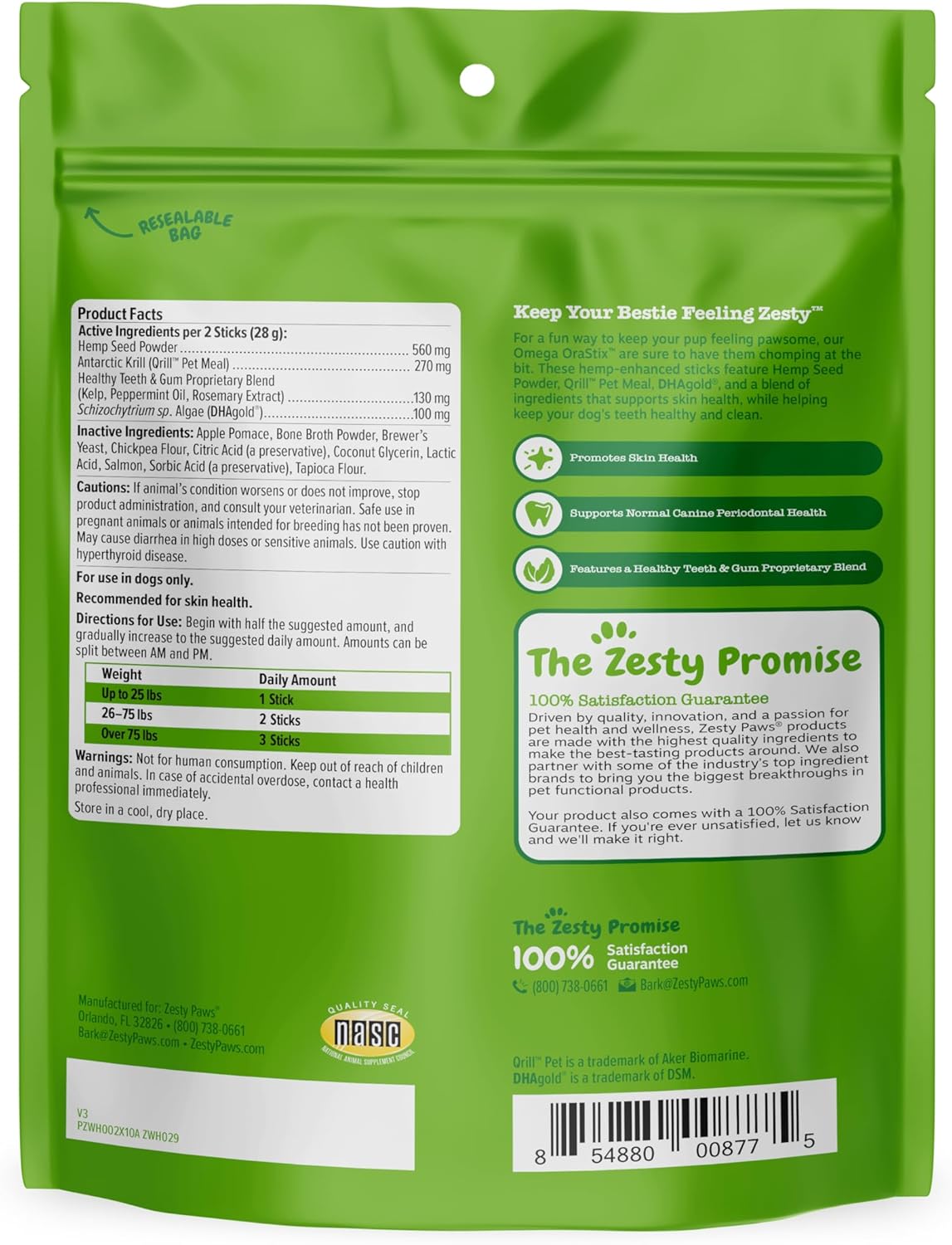 Omegametabolism boosterSalmon Krill Oil OraStix for Dogs 25oz - Bone Broth Skin Coat Care, Hip & Joint Health, Heart & Immune Support, Tartar & Teeth Cleaning - Zesty Paws