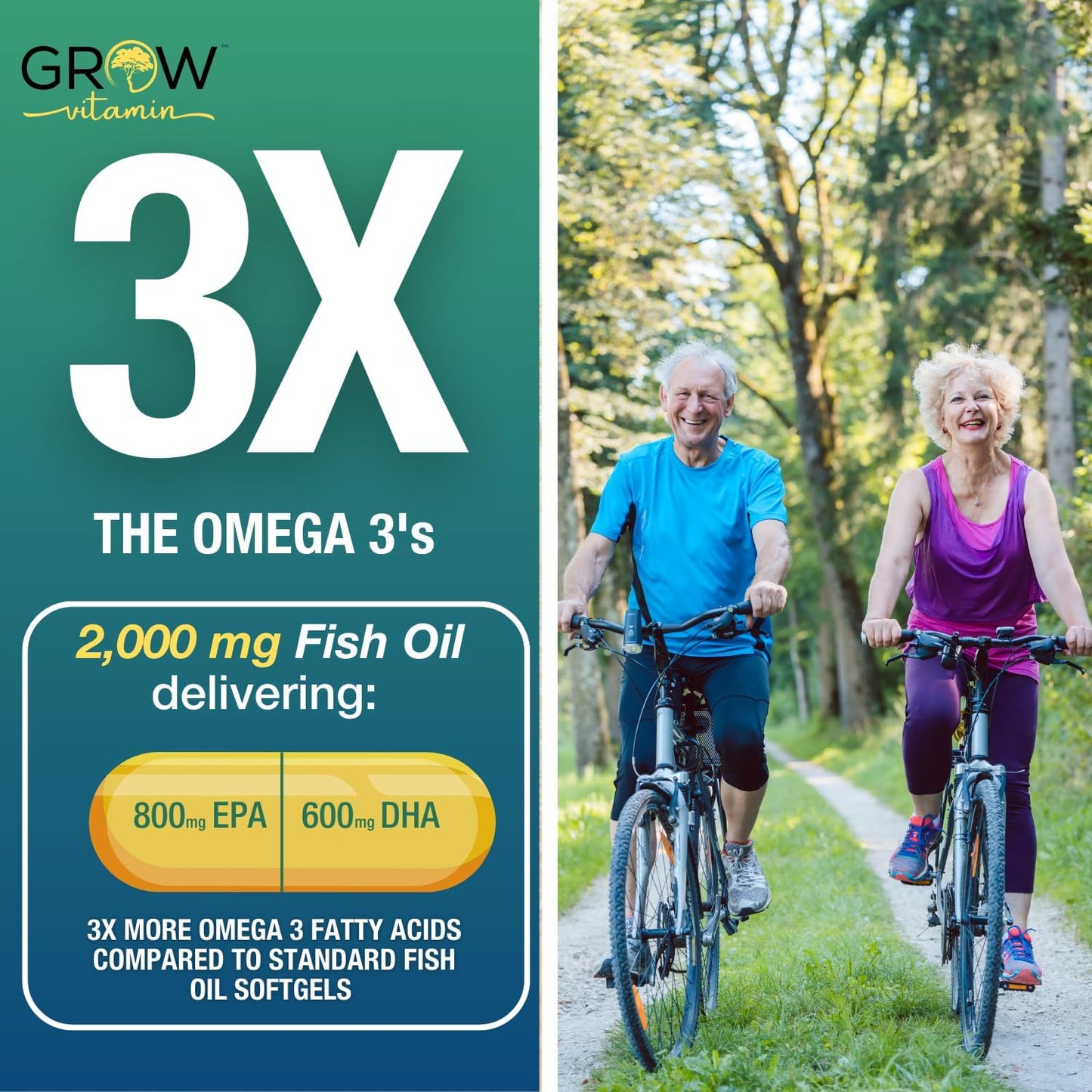 OmegaVita Triple Strength Fish Oil Supplement - 800mg EPA, 600mg DHA, 2000mg Per Serving - Heart, Brain, & Immune Support - 30 Day Supply