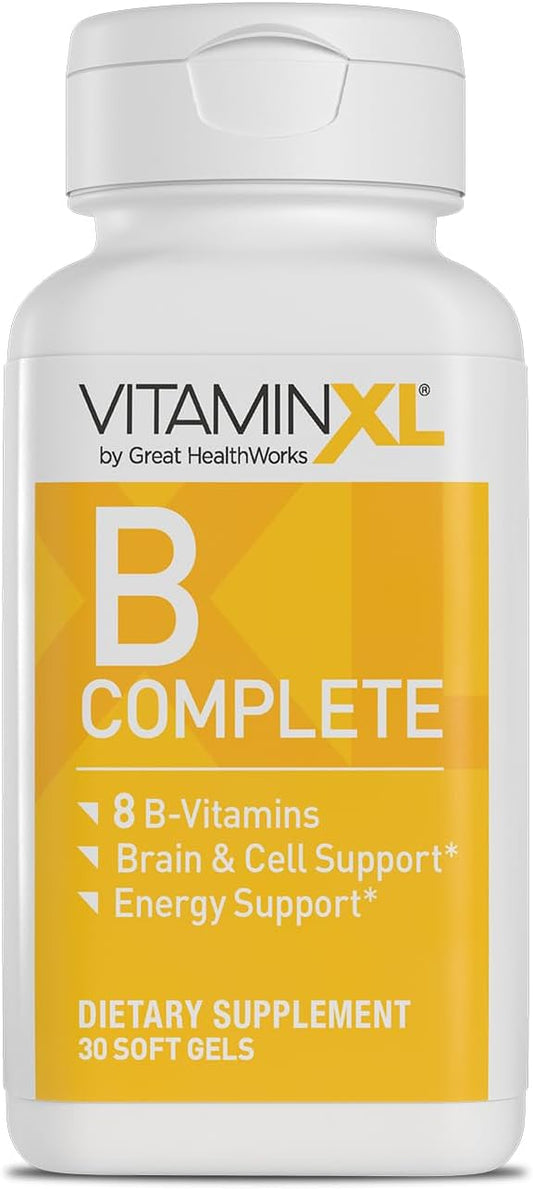 OmegaXL VitaminXL B Complete: Full Spectrum B Complex with B1, B5, B6, B12, Biotin, Niacin, Riboflavin, Folate, Choline, and Inositol - 30 Soft Gels
